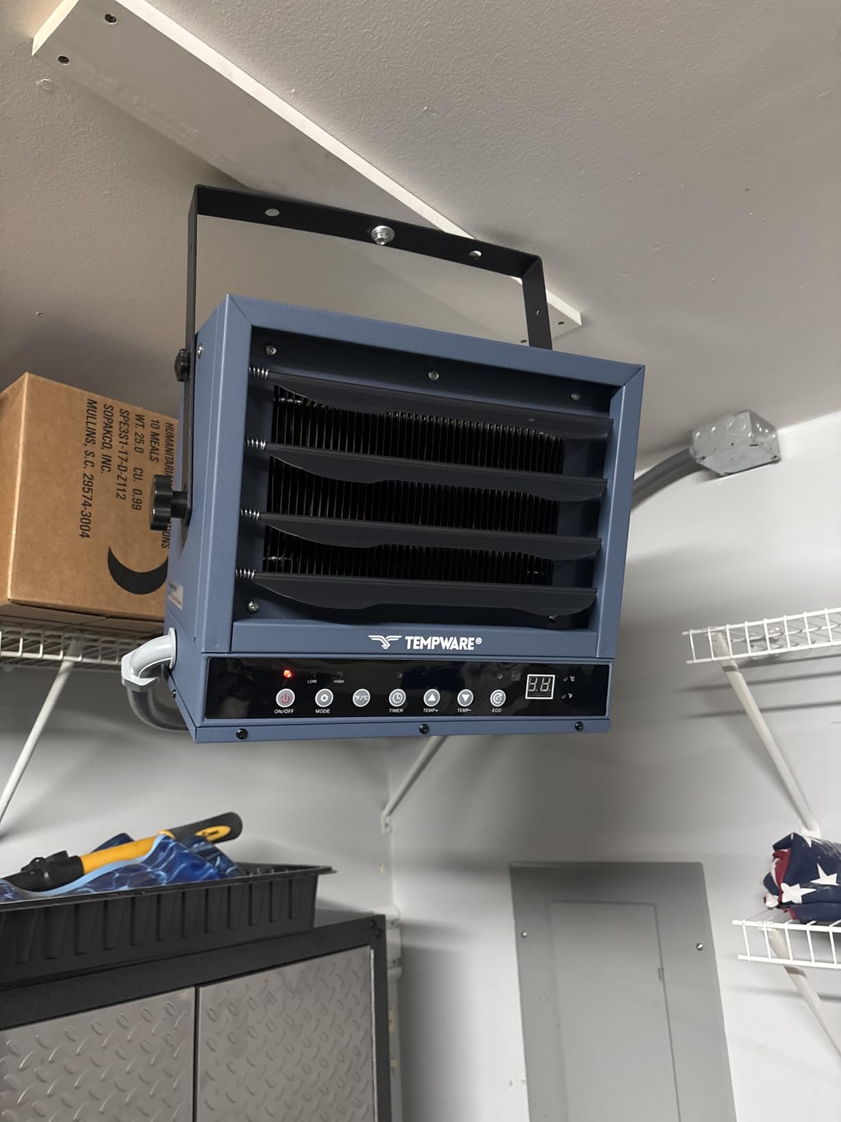 TEMPWARE 7500W Electric Garage Heater, 240V Hardwired Digital Ceiling Mount Fan-Forced Shop Heater with Full-Function Remote and 12-Hour Timer, Ideal for Workshop Warehouse customer photo 1