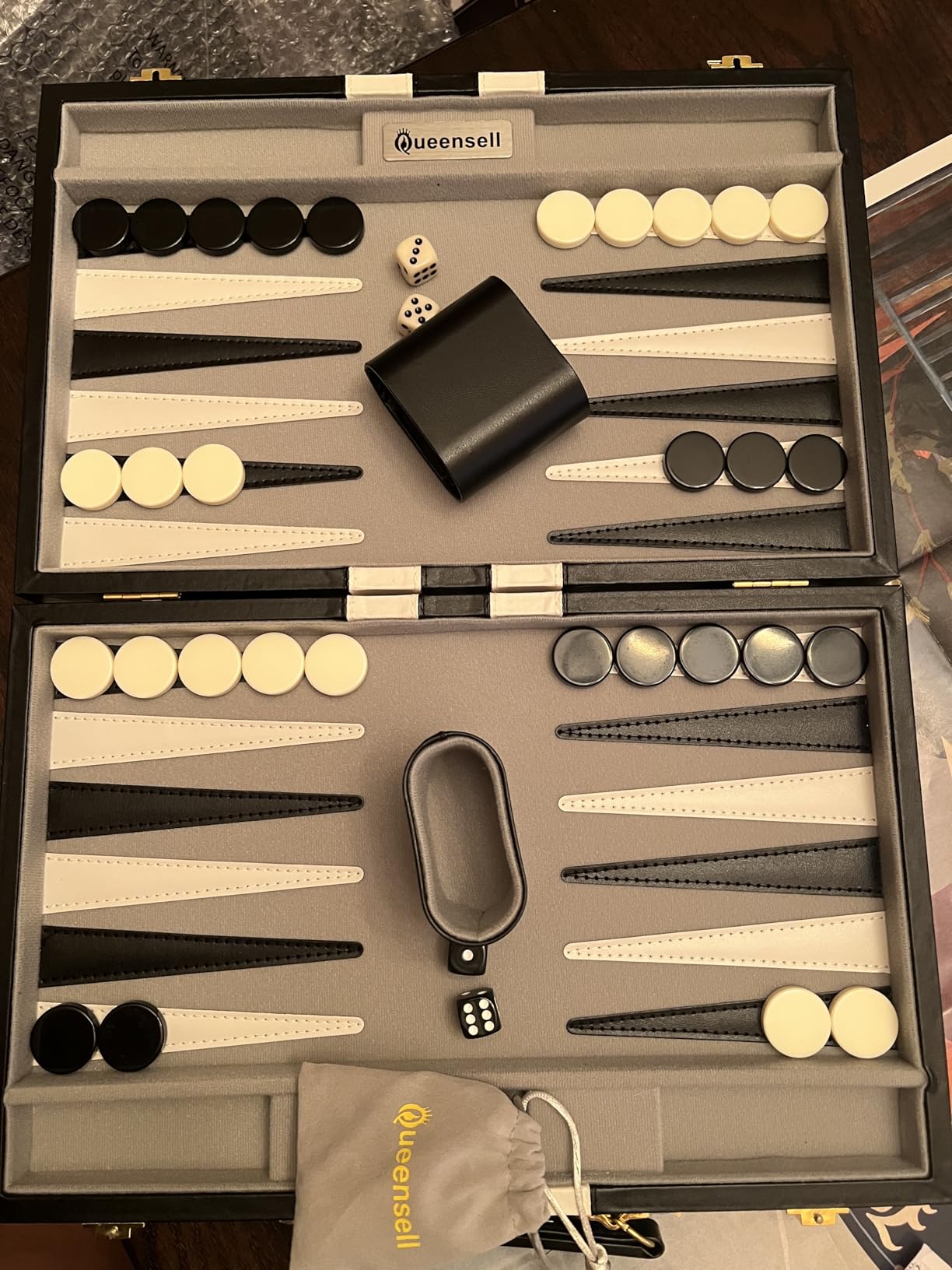 Premium 15 Inch Backgammon Set for Adults - Classic Faux Suede Leather Backgammon Board with 32 Chips, Dice Cups & Doubling Cube customer photo 1