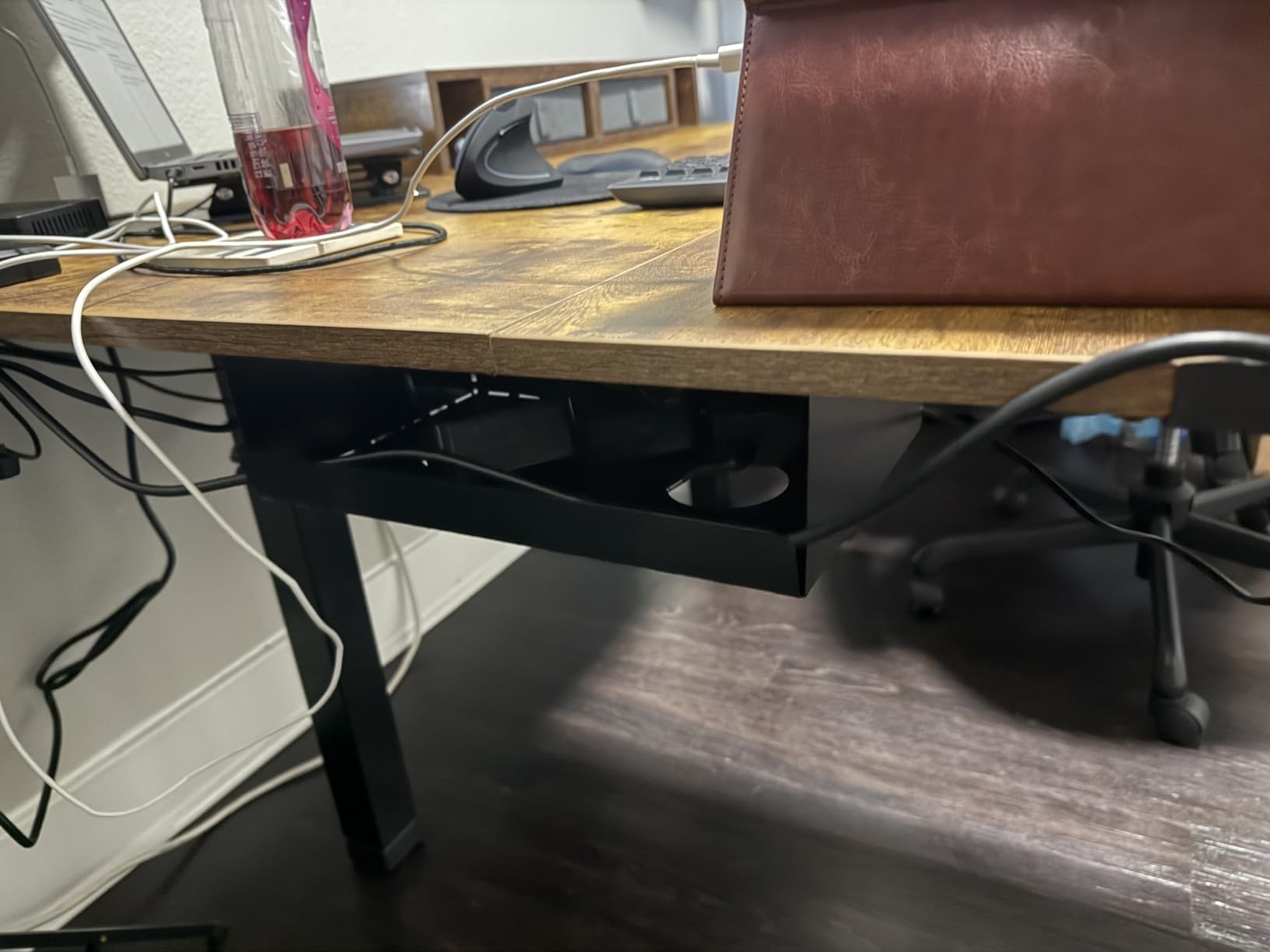 Marsail 63×55 in Electric Corner L-Shaped Standing Desk with 4-in 1 Electrical Outlet, Computer Desk with Headphone Hook, Memory Sit Stand up Home Office Table, Ergonomic Gaming Table,Brown customer photo 2