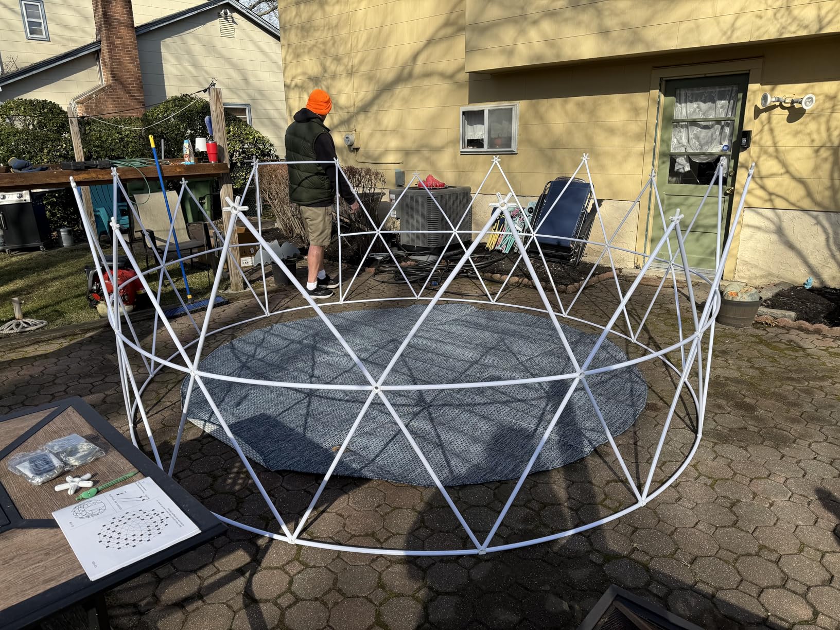 Garden Dome Tent 12*7.2FT, 360° View Geodesic Dome Greenhouse with PVC Clear Cover, Waterproof Garden Bubble Dome Tent House with 2 x 10M Light Strings for Outdoor, White customer photo 2