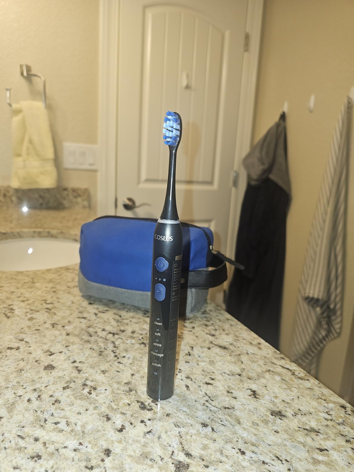COSLUS Sonic Electric Toothbrush for Adults: 3 Intensities & 5 Modes Gum-Friendly for Deep Cleaning & Whitening - 2 Types of Heads for Family, Sensitive Teeth, Braces, Travel & Home Use, Black, 1PC customer photo 1