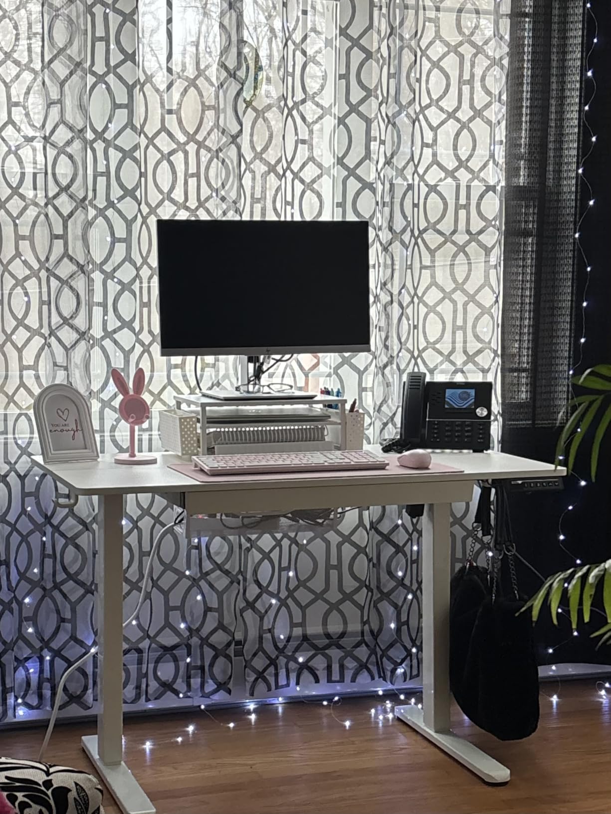 ErGear 44 inch Electric Standing Desk with Drawers, Adjustable Height with Storage, 4 Memory Height Settings, Sit Stand Up Desk for Home Office & Computer Workstation, White customer photo 1