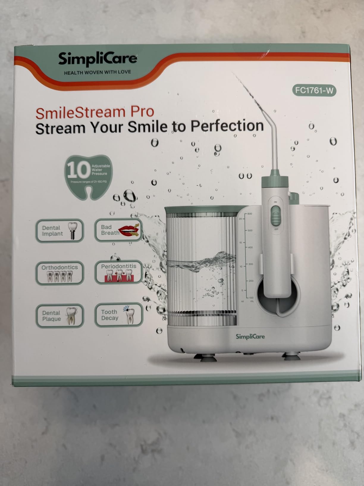 Pro Countertop Oral Irrigator Water Dental Flosser | 10 Pressure Levels, 21-160 PSI, 20.3 oz Large Tank, Complete 8-Tip System for Braces, Implants & Gum Care, BPA-Free (FC1761-W) customer photo 1