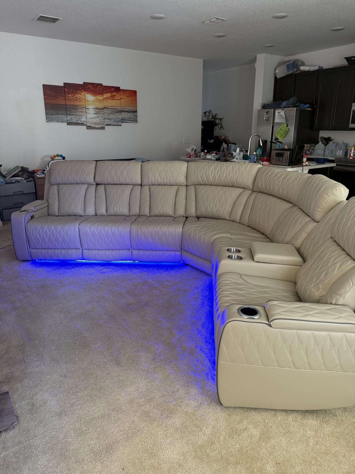 Power Recliner Sofa Sectional Sofa with LED Light for Living Room, Air Leather Reclining Corner Sectional Sofa Set, Cup Holder, Storage Console for Home Theater Seating (Black, Sectional) customer photo 2