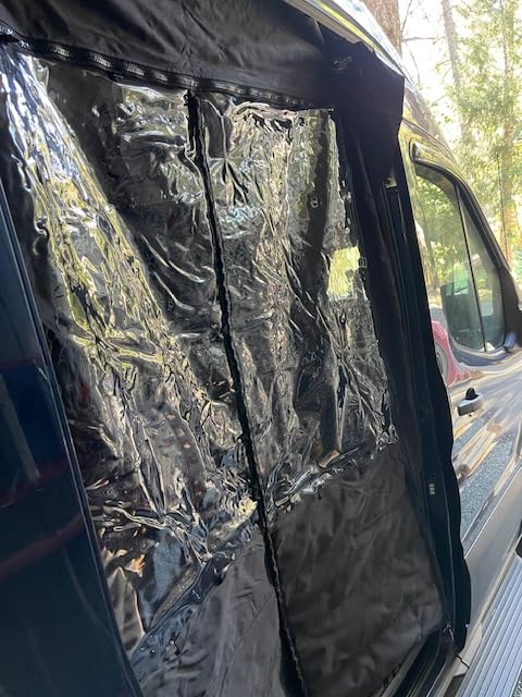 Insulated Rear Door Van Chill Curtain Fit for Ford Transit 2015-2025 Medium Roof, Thermal Blackout Privacy, Waterproof Canvas with PVC Window, Auto-Close Magnets, Vanlife customer photo 1