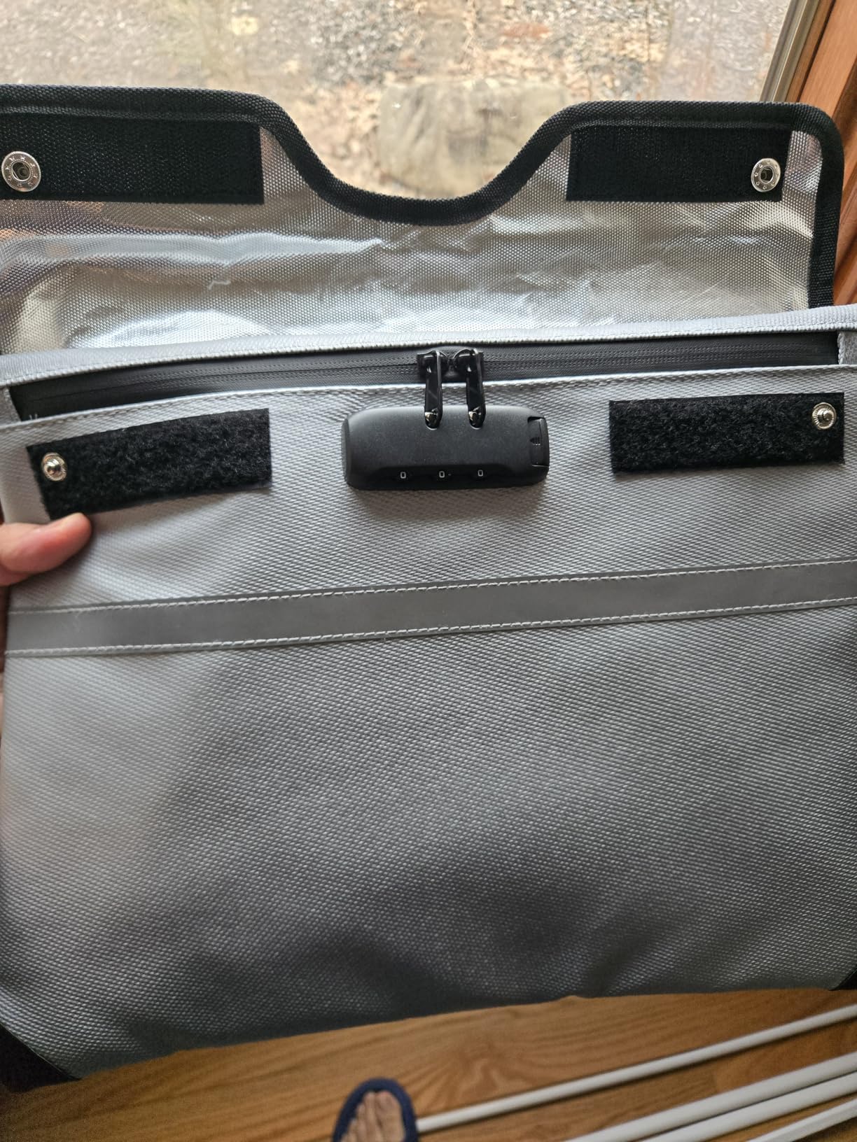 Upgraded 6500°F Fireproof Document Bag with Lock | Waterproof 9-Layer Heat Insulated Material | Dual-Liner Card Slot Money Bag with Zipper/Reflective Strip for Passport, Important Paper, Cash (15 x 12In) customer photo 2