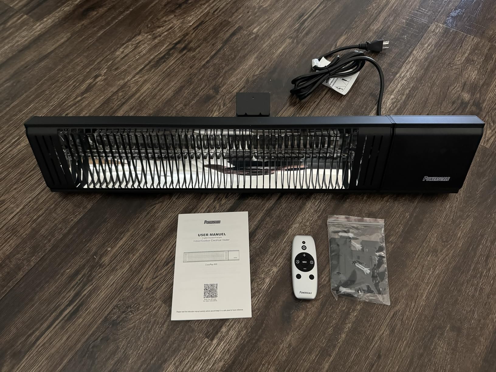 Powerscale 1500W Electric Patio Heater, IP65 Waterproof, Remote, Fast Heating, 4 Heat Levels, 24H Timer & Memory Function, Wall Mounted Indoor/Outdoor Heater for Patio, Garage, Backyard, Black customer photo 1