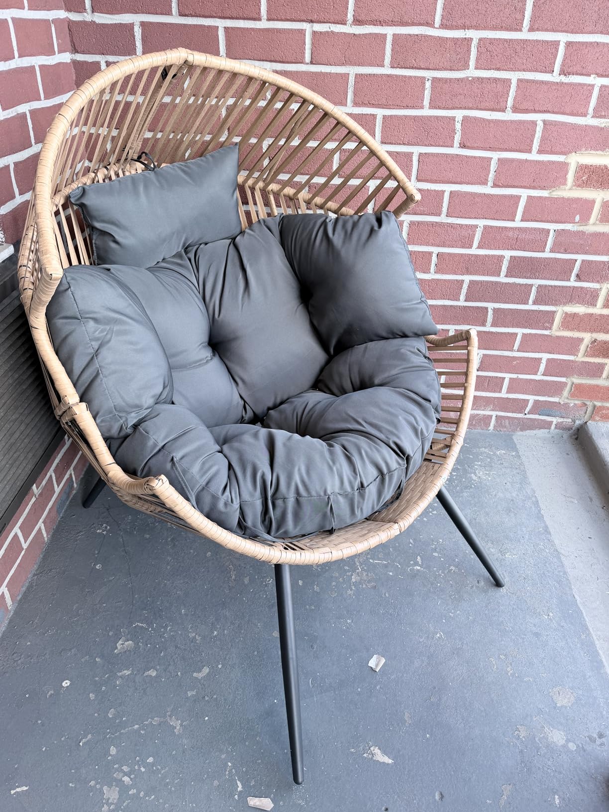 Shintenchi Wicker Egg Chair Outdoor Rattan Patio Chair with Cushion, Oversized Patio Lounge Chairs with Cushion Egg Basket Chair, Egg Seat for Indoor Living Room Bedroom Outside Patio Backyard Balcony customer photo 1