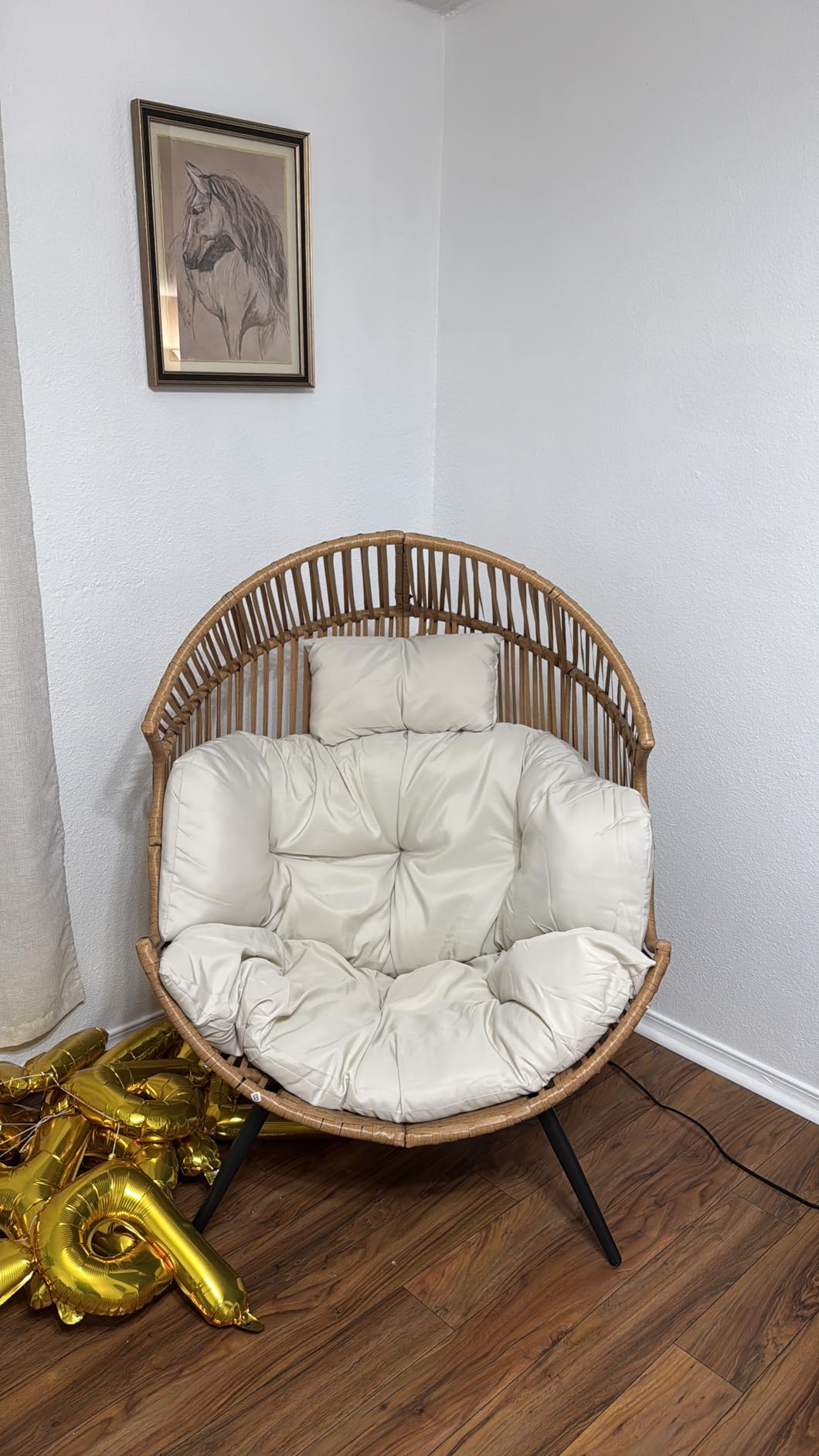 Shintenchi Wicker Egg Chair Outdoor Rattan Patio Chair with Cushion, Oversized Patio Lounge Chairs with Cushion Egg Basket Chair, Egg Seat for Indoor Living Room Bedroom Outside Patio Backyard Balcony customer photo 2