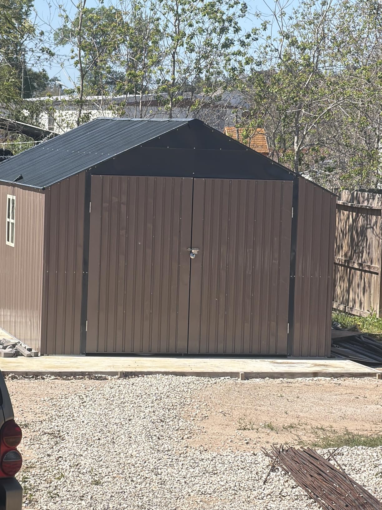 Aoxun 12x20x9.3 FT Metal Garage Shed Outdoor Large Storage Shed Carport with Double Doors,Side Door & Windows, Heavy Duty Garden Tool Shed All-Weather Outdoor Building for Vehicles & Sundries(Brown) customer photo 2