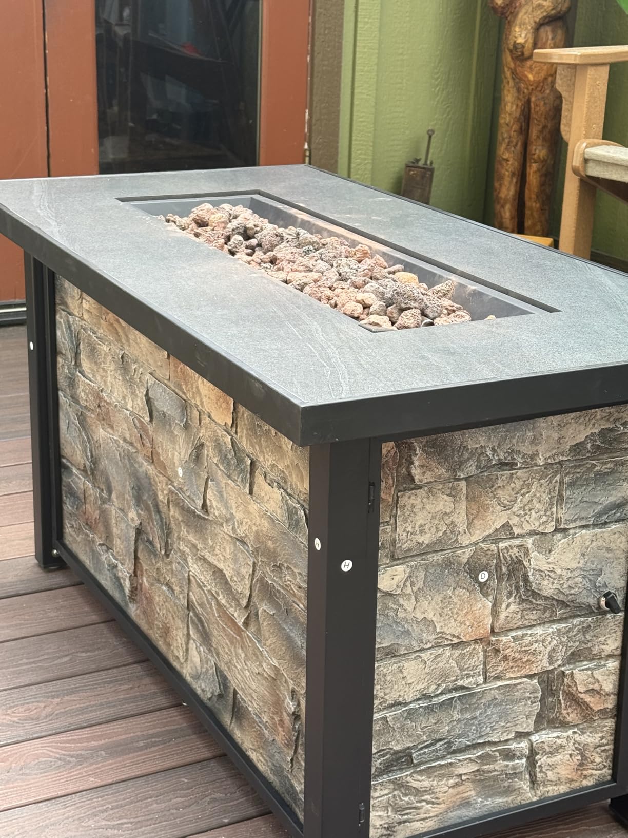 48'' Propane Fire Pit Table, 50000 BTU Outdoor Gas Fire Pit, with Stone Panel, Ceramic Tabletop & Aluminum-Coated Steel Tube Legs, Lava Rocks, Metal Lid and Rain Cover for Outside Patio customer photo 1