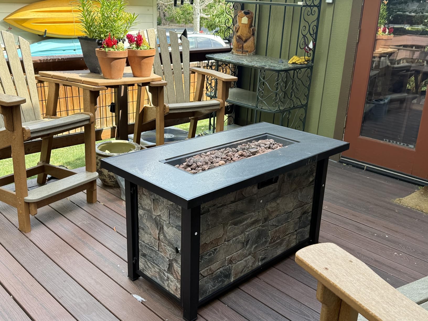 48'' Propane Fire Pit Table, 50000 BTU Outdoor Gas Fire Pit, with Stone Panel, Ceramic Tabletop & Aluminum-Coated Steel Tube Legs, Lava Rocks, Metal Lid and Rain Cover for Outside Patio customer photo 2