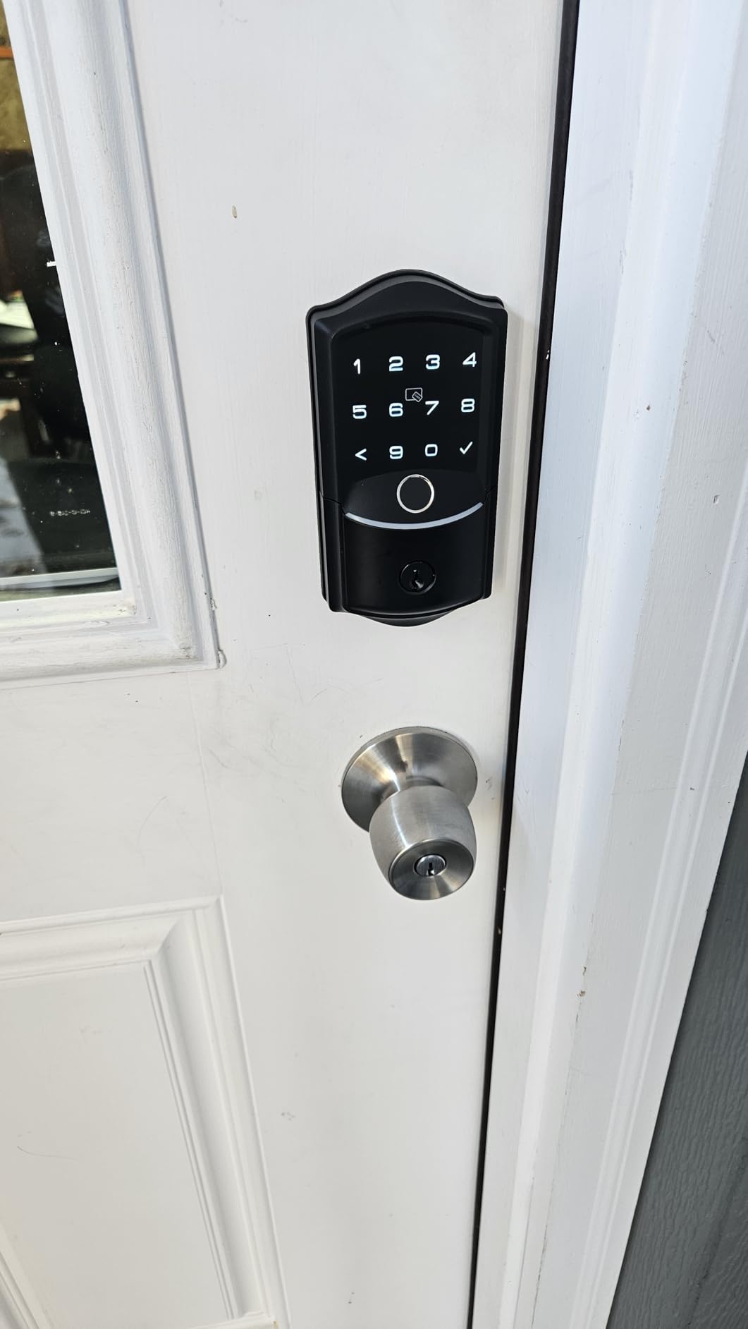Veise VE027-K Built-in WiFi Smart Lock with 2 Knob, Fingerprint Keyless Entry Door Lock Handle Set for Front Door, App Remote Control, Electronic Digital Keypad Deadbolt, IP65 Waterproof, Satin Nickel customer photo 1