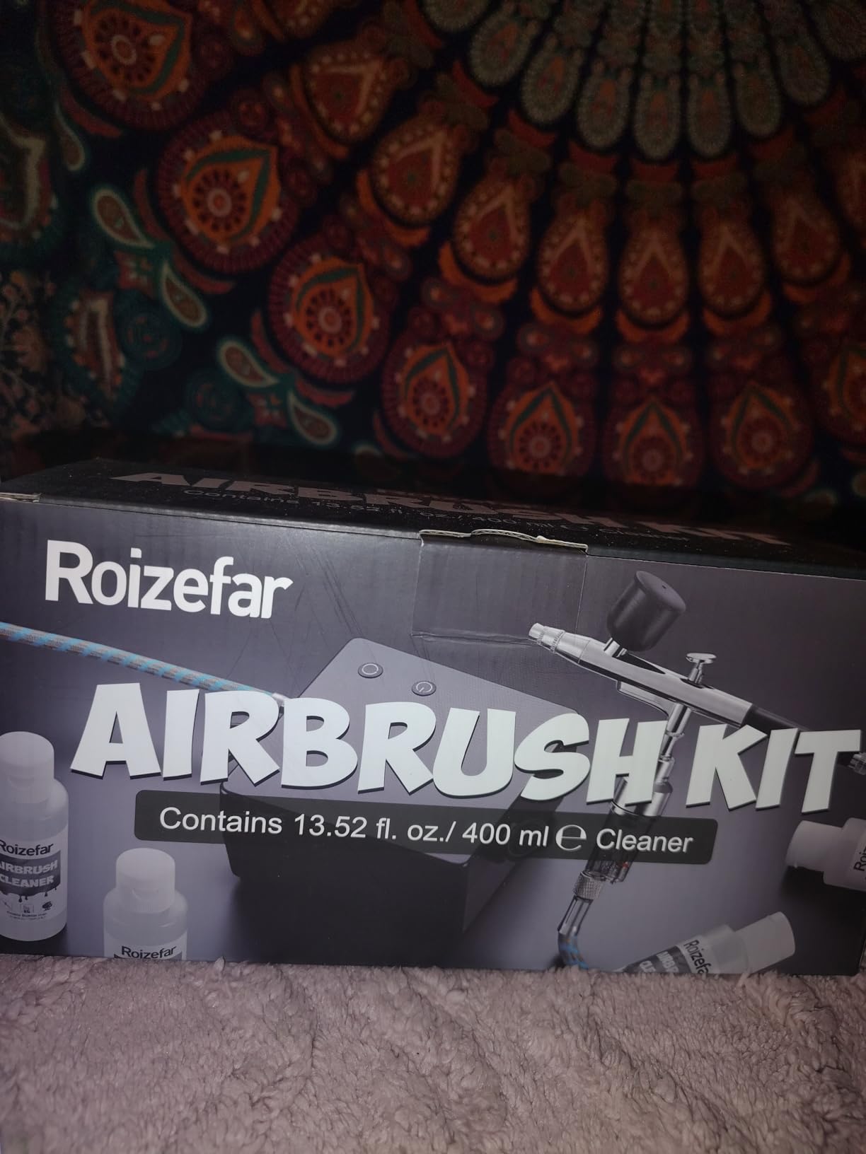Roizefar Airbrush Kit with Compressor, 55 PSI Non-Clogging Air Brush Painting Set with 4x100ml Cleaner, 0.2/0.3/0.5mm Nozzles & Cleaning Brush, Ideal for Painting, Modeling, Nail Art, Makeup customer photo 1