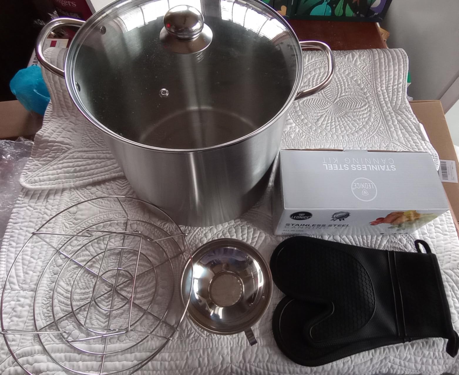 Canning Supplies Starter Kit - Water Bath Canning Pot with Rack, Stainless Steel Canner Kit Set Tools: 2pcs Funnels, 3 in 1 Lid Lifter, Ladle, Tongs, Silicon Gloves & Accessories Equipment for Beginner customer photo 2