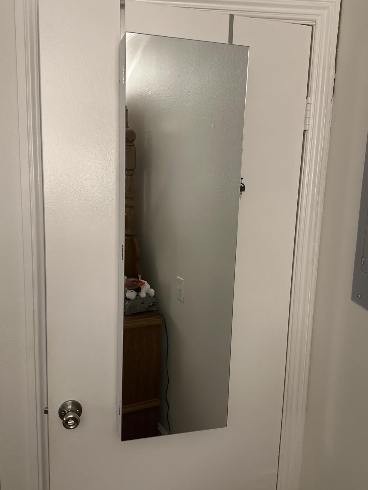Nicetree Mirror Jewelry Cabinet, Jewelry Armoire with Full Length Mirror,Mirror with Jewelry Storage Wall/Door Mounted, Lockable Jewelry Armoire Organizer,White customer photo 1