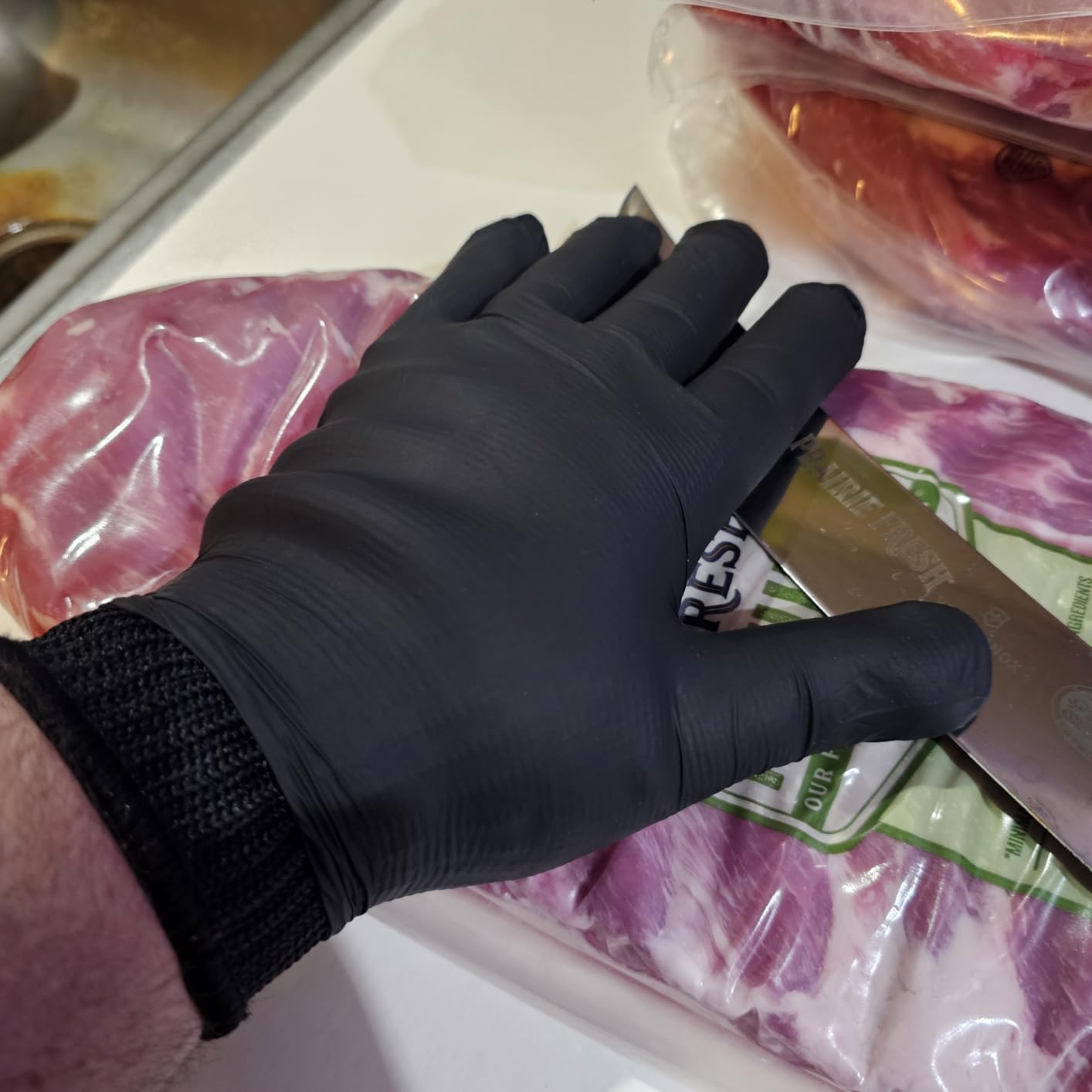 Level 5 Cut Resistant Gloves for Kitchen & Mandoline Slicer, Safety Food Grade Stainless Steel Wire Protection, High Dexterity Ambidextrous Work Gloves for gardening, Woodworking, Black (L) customer photo 1