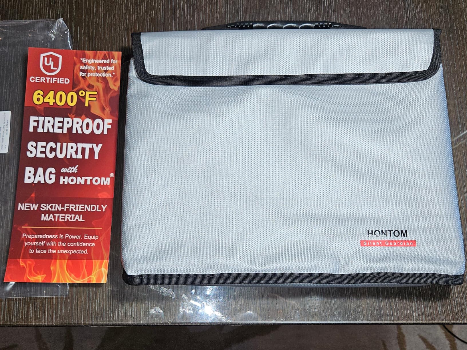 Hontom Fireproof Document Bag with 2 Pockets, 6400°F Upgraded Material Fireproof Money Bag with Lid, Travel Home Fire Safe Storage Cash Pouch for Important Documents customer photo 1