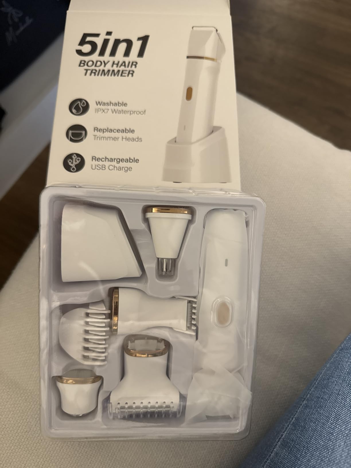 KINGTEE 5-in-1 Electric Bikini Trimmer for Women - IPX7 Waterproof Shaver, Cordless Body & Facial Razors for Women, Ceramic Blades, USB-C Rechargeable, Painless Hair Removal Kit (White) customer photo 1