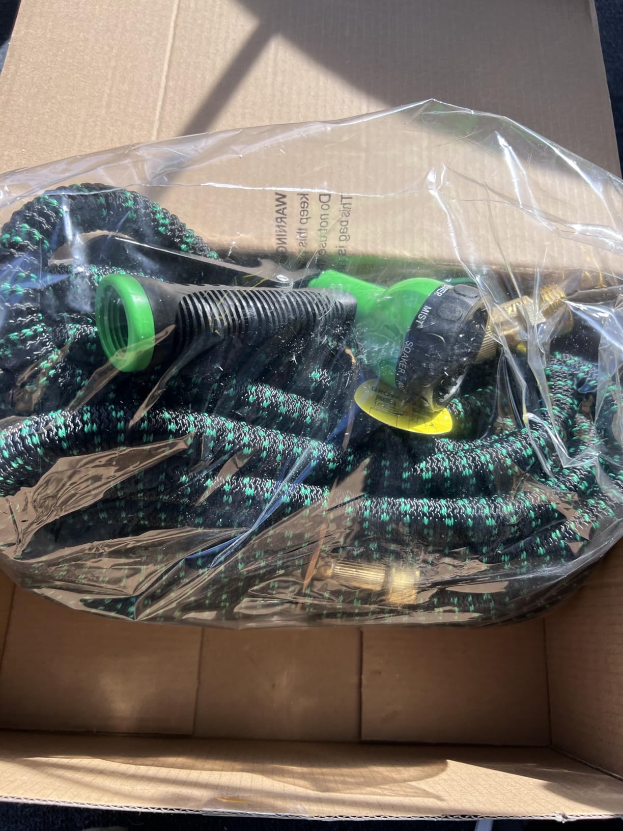 Flexi Hose with 8 Function Nozzle, 50FT - Lightweight Expandable Garden Hose, No-Kink Flexibility, 3/4 Inch Solid Brass Fittings and Double Latex Core - Green customer photo 2