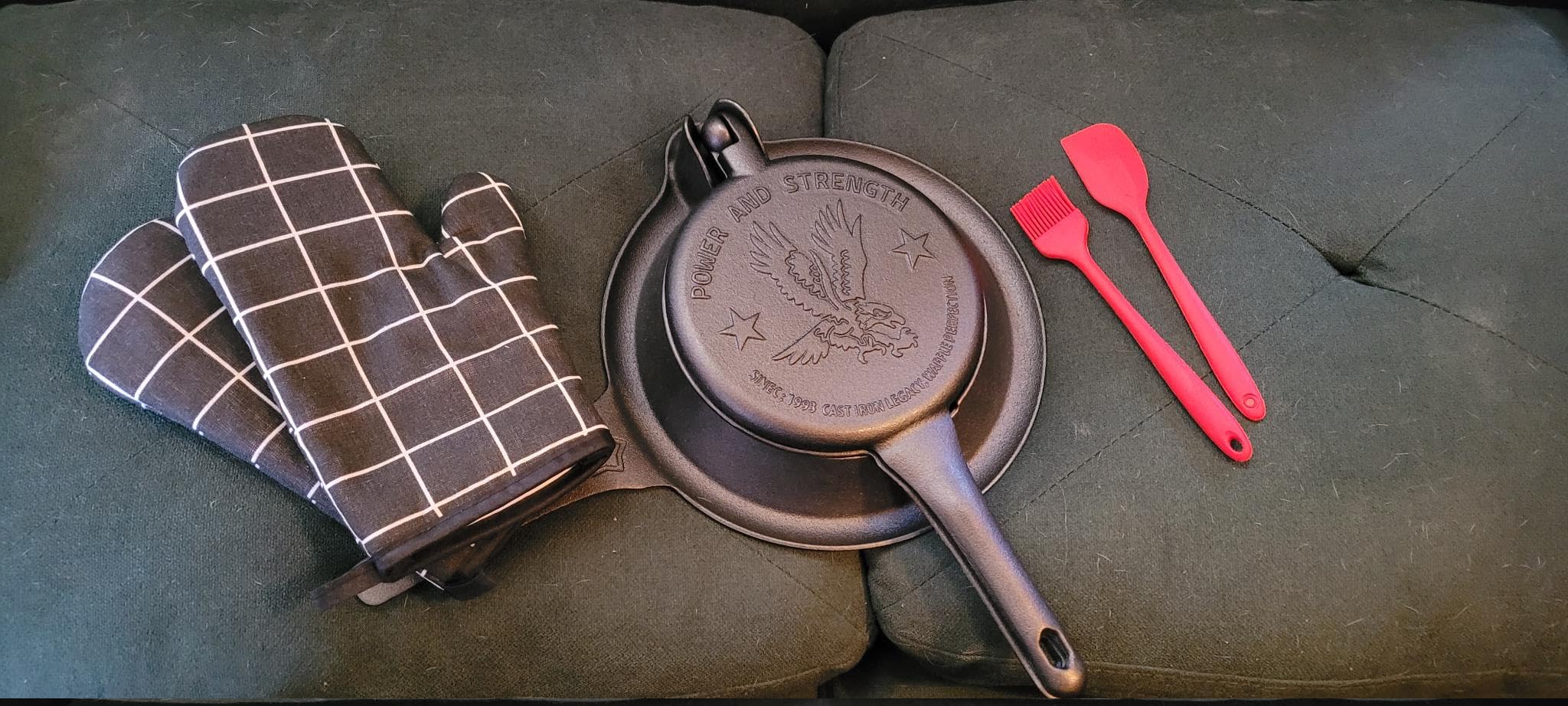 Cast Iron Waffle Maker with Low Base, Retro Waffle Iron with Five Waffles Shapes, Pre-Seasoned Two Piece Hinged Non-Drip Double Rim for Stove Top or Grill Makes (Waffle Irons-1) customer photo 1