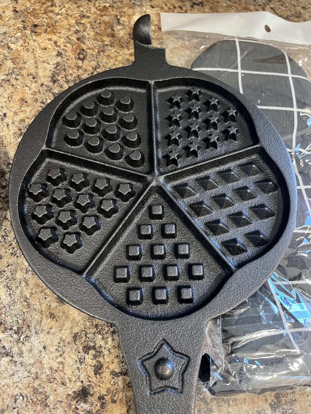Cast Iron Waffle Maker with Low Base, Retro Waffle Iron with Five Waffles Shapes, Pre-Seasoned Two Piece Hinged Non-Drip Double Rim for Stove Top or Grill Makes (Waffle Irons-1) customer photo 2
