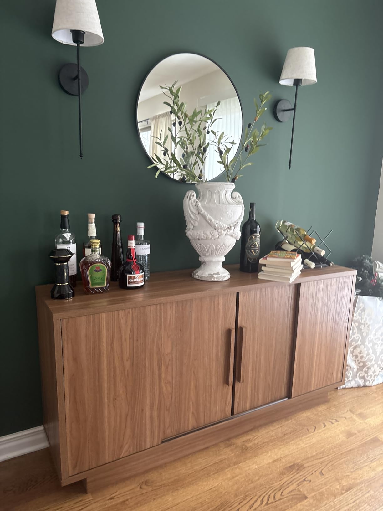 63'' Sideboard Buffet Cabinet with 4 Sliding Doors, Wood Credenza Storage Cabinet with Magnetic Door Catch, Large Side Board with Adjustable Shelf for Living Room, Kitchen, Hallway, Walnut customer photo 1