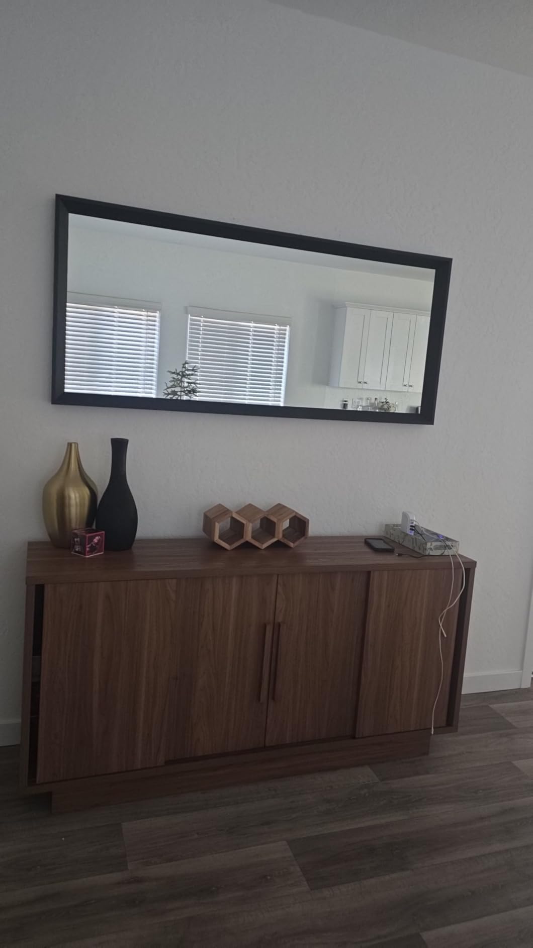 63'' Sideboard Buffet Cabinet with 4 Sliding Doors, Wood Credenza Storage Cabinet with Magnetic Door Catch, Large Side Board with Adjustable Shelf for Living Room, Kitchen, Hallway, Walnut customer photo 2