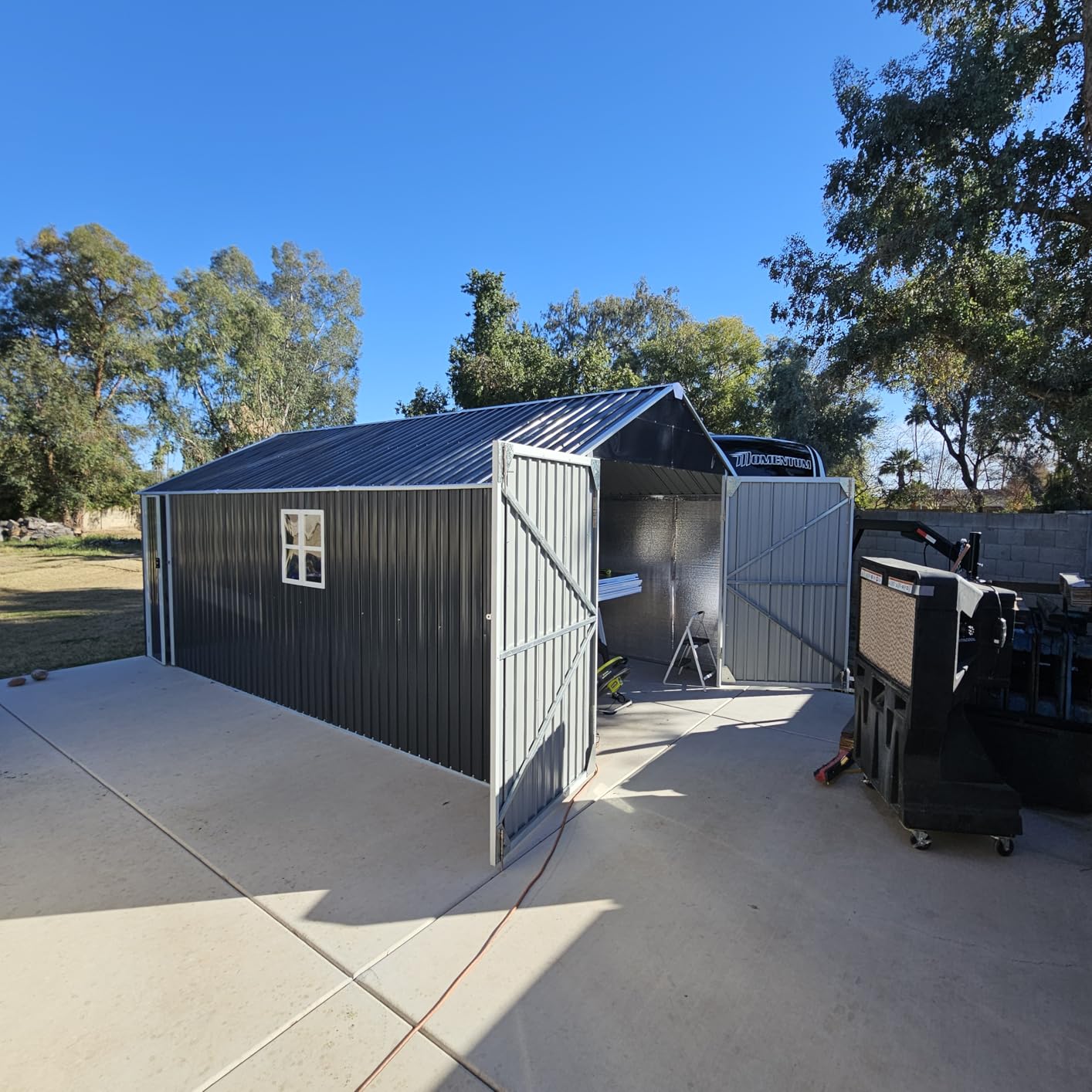 12x20 FT Heavy Duty Metal Garage Shed, Extra Large Outdoor Storage Building with Double Doors, Side Door & Window, Waterproof All-Weather Steel Carport for Vehicle & Equipment Storage customer photo 2