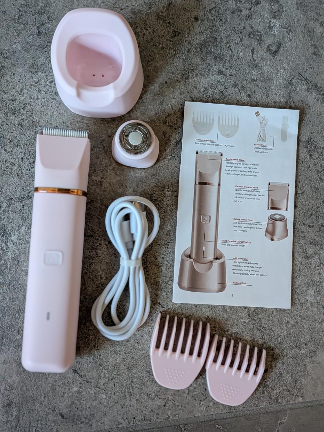 VG VOGCREST Bikini Trimmer for Women: Rechargeable 2-in-1 Painless Body Shaver for Leg Arm Underarm with Length Combs - Portable Travel Friendly Pubic Grooming Kit with Charging Dock (Light Pink) customer photo 2