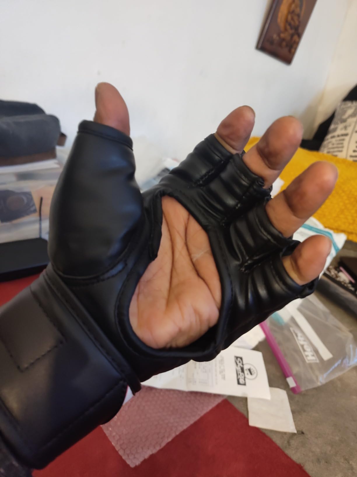 RDX MMA Gloves Grappling Sparring, Maya Hide Leather, Boxing Gloves Men Women Muay Thai Martial Arts Training, Half Finger Adjustable Mitts Wrist Support Kickboxing Cage Fighting Punching Bag Workout customer photo 1