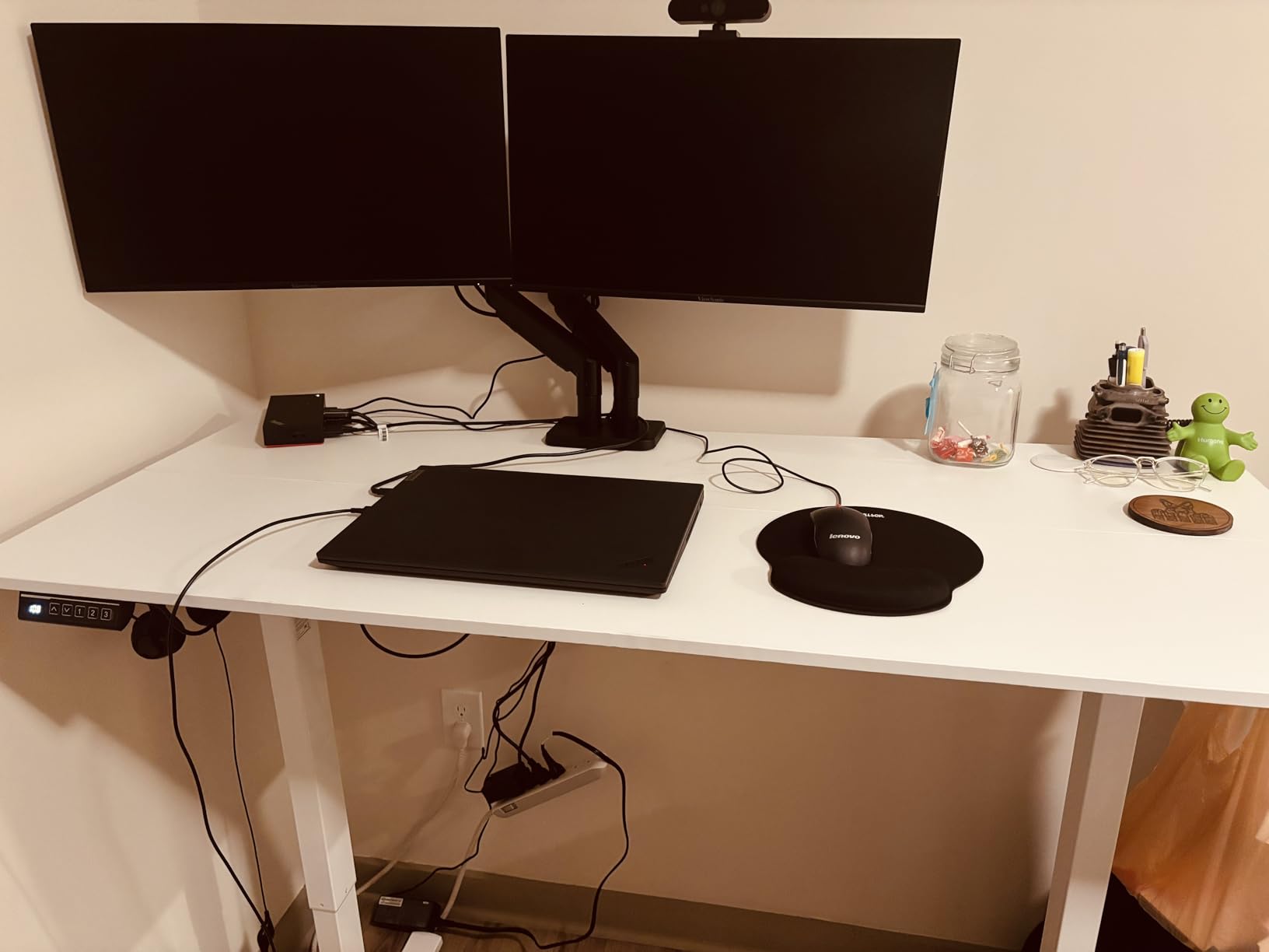 DUMOS 48 Inch Electric Standing Desk Height Adjustable, Sit to Stand Up Computer Workstations Work PC Table Home Office Study Writing Gaming Desks with Memory Presets for Walking Pad, Bedroom, Black customer photo 2