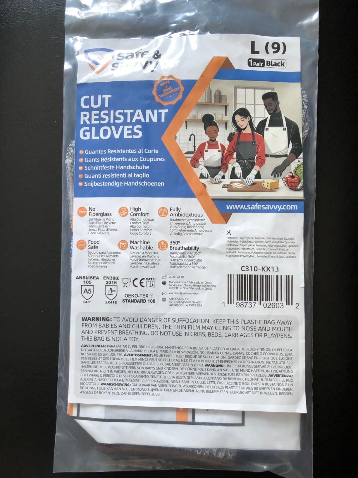 Cut Resistant Gloves, Level 5 Food-Grade & Fiberglass-Free Mandoline Gloves for Oyster Shucking & Meat Cutting, Wood Carving Gloves, 1 Pair, Black, Machine Washable (Medium) customer photo 1