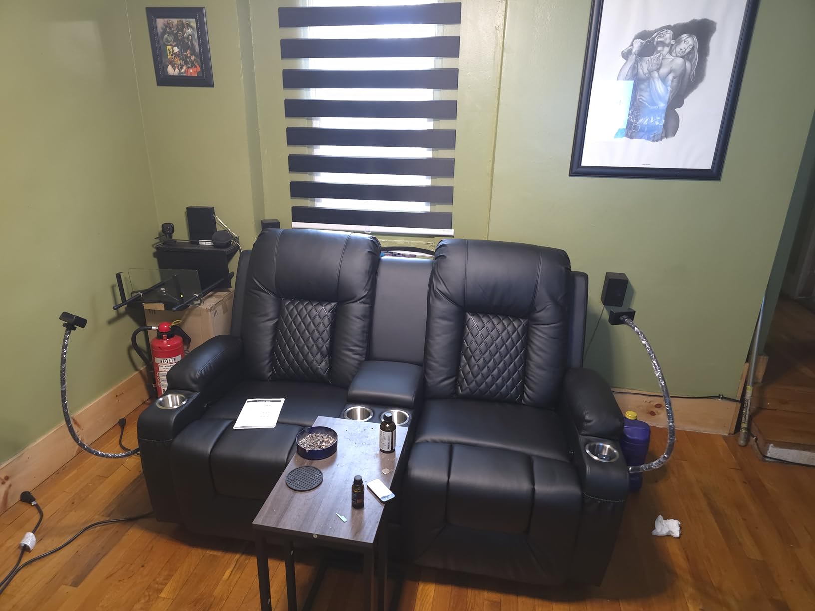 Recliner Sofa, Home Theater Seating with Center Console, 4 Seat Reclining Couch with USB Ports & Phone Holders, Wall Hugger RV Sofa Furniture Loveseat Recliner Couch with Storage & Pocket customer photo 2