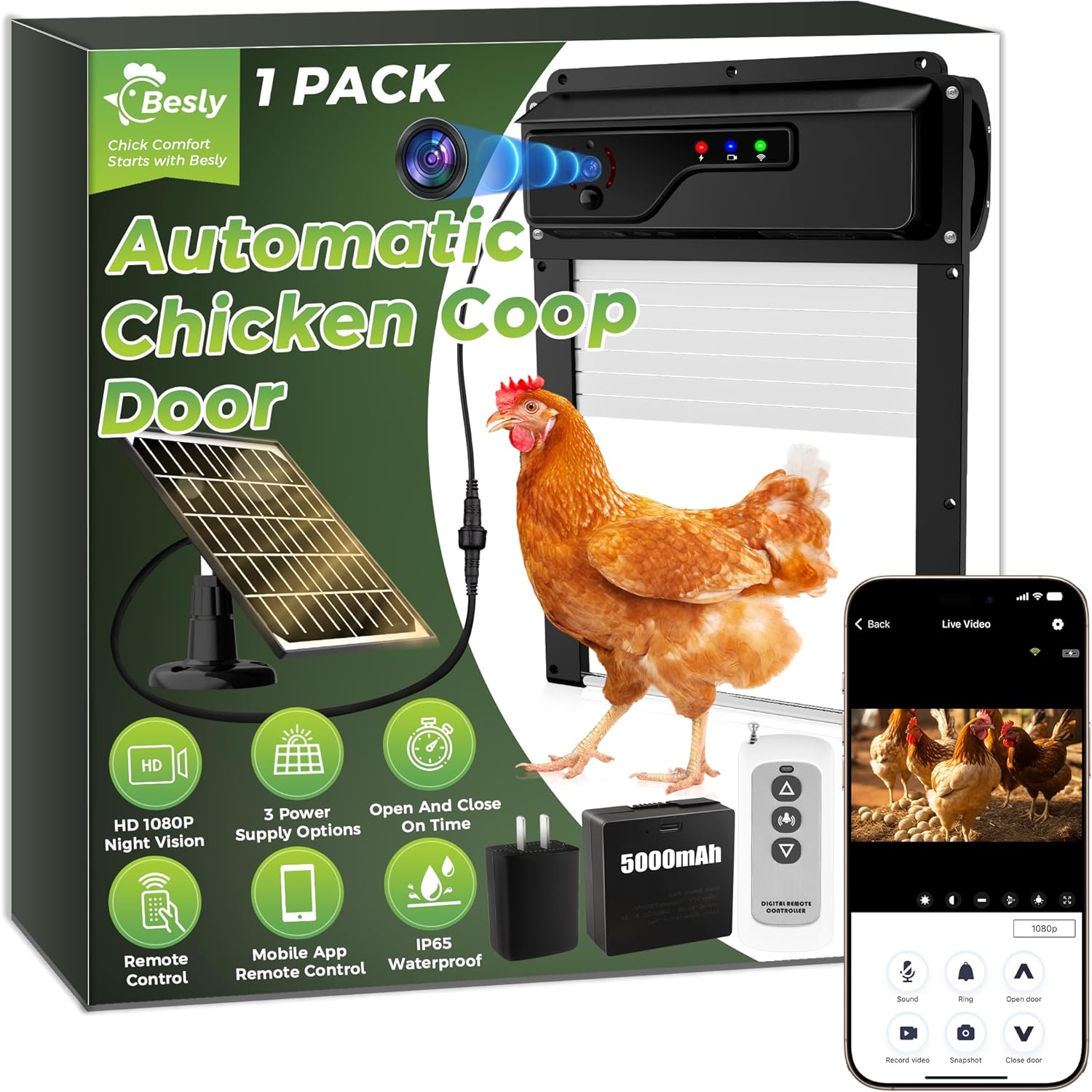 WiFi Automatic Chicken Coop Door, App & Remote Control Chicken Door with 1080P HD Camera, 5000mAh Battery, Timer, Anti-Pinch Protection & Security Alarm, Solar Powered or USB Charging customer photo 1