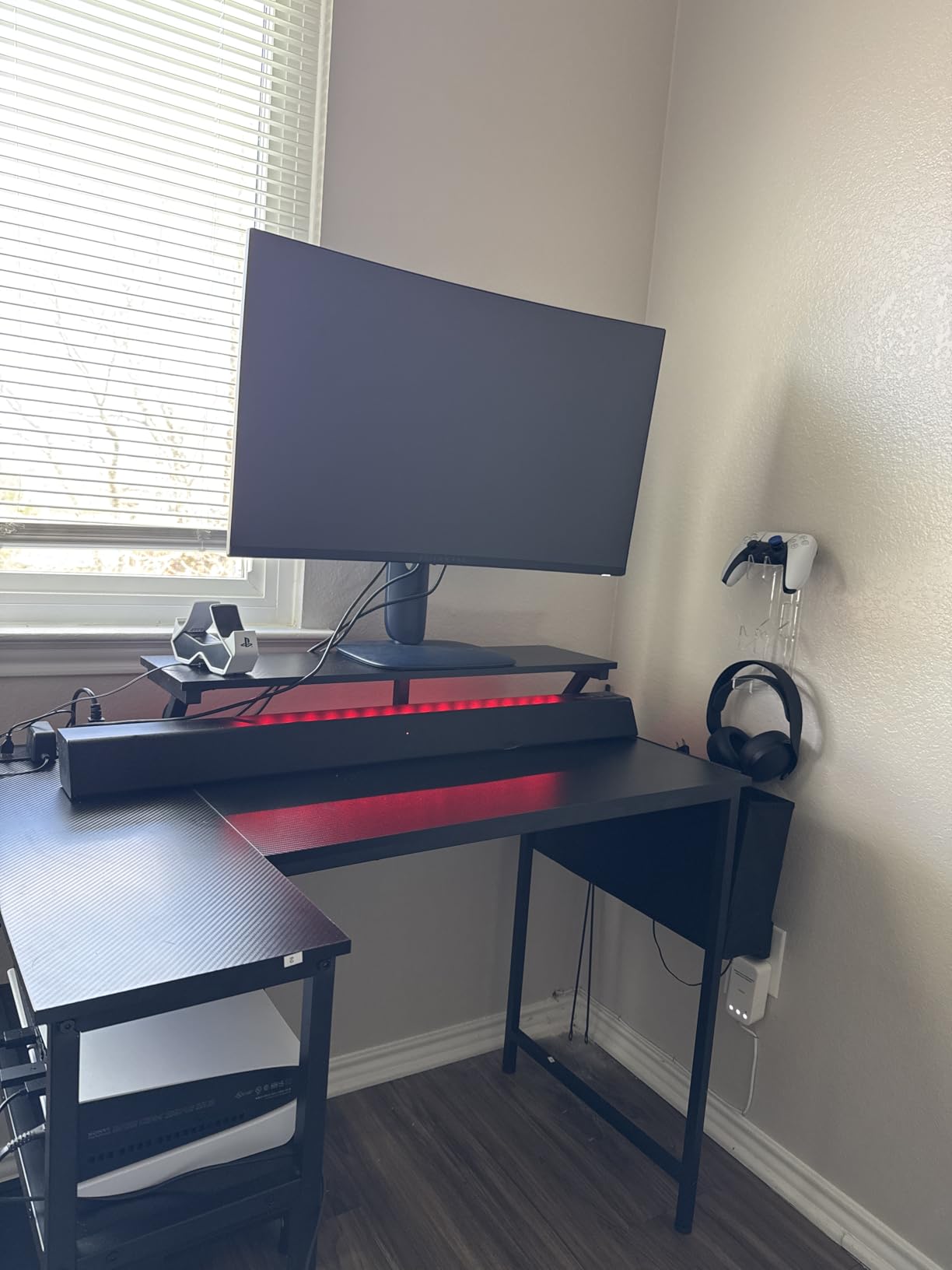 DUMOS Gaming Desk Computer Desk with USB Charging Ports Power Outlets Type-C and LED Lights Reversible L Shaped Desk with Storage Shelves & Monitor Stand for Office Gaming Room Black 48IN customer photo 1