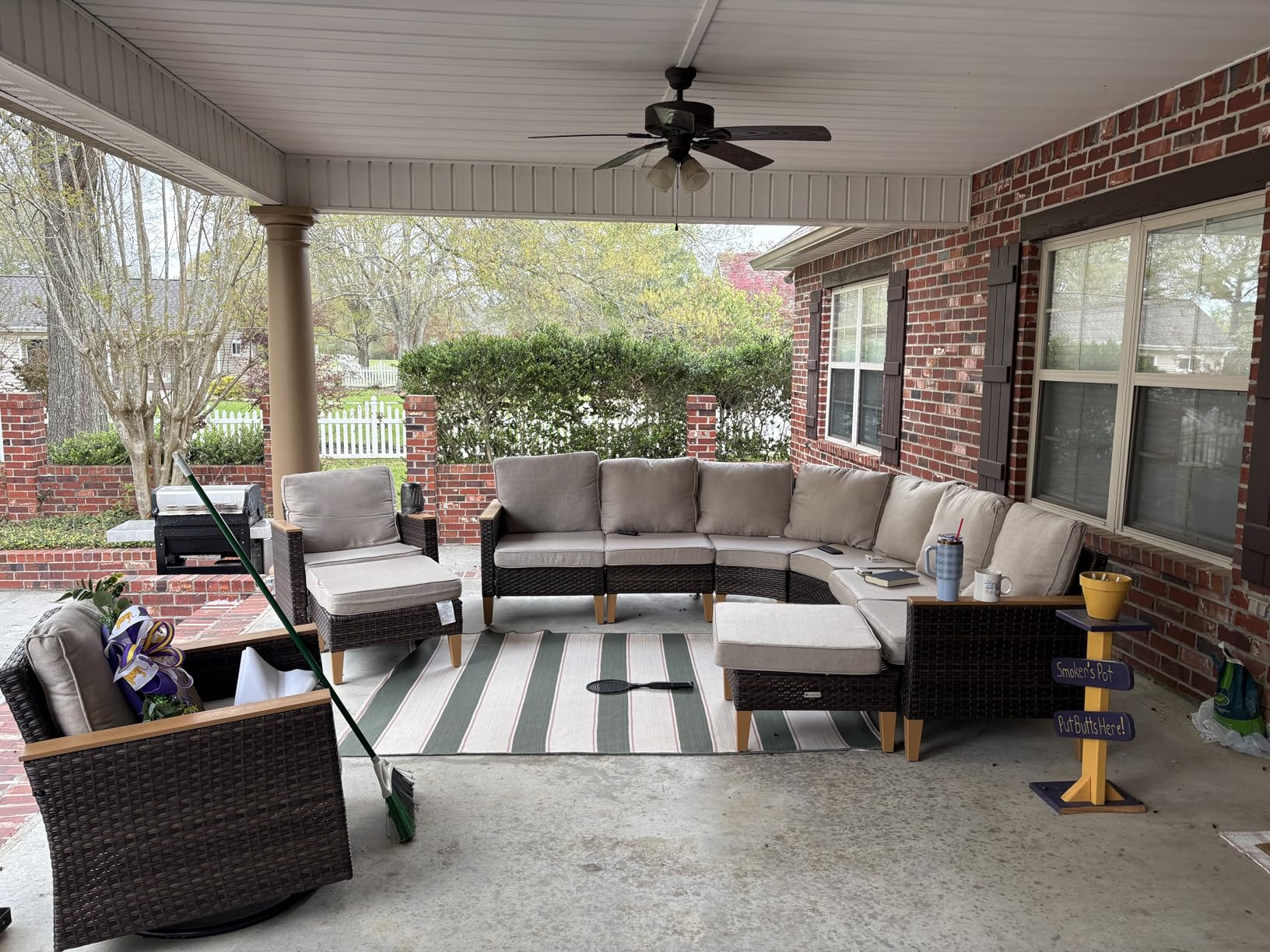 Sophia & William Half Moon Outdoor Sectional Furniture with High Back Swivel Rocker Chairs and Curved Sofa, 9PCS Wicker Patio Conversation Set for Deck Yard and Poolside, Beige customer photo 1