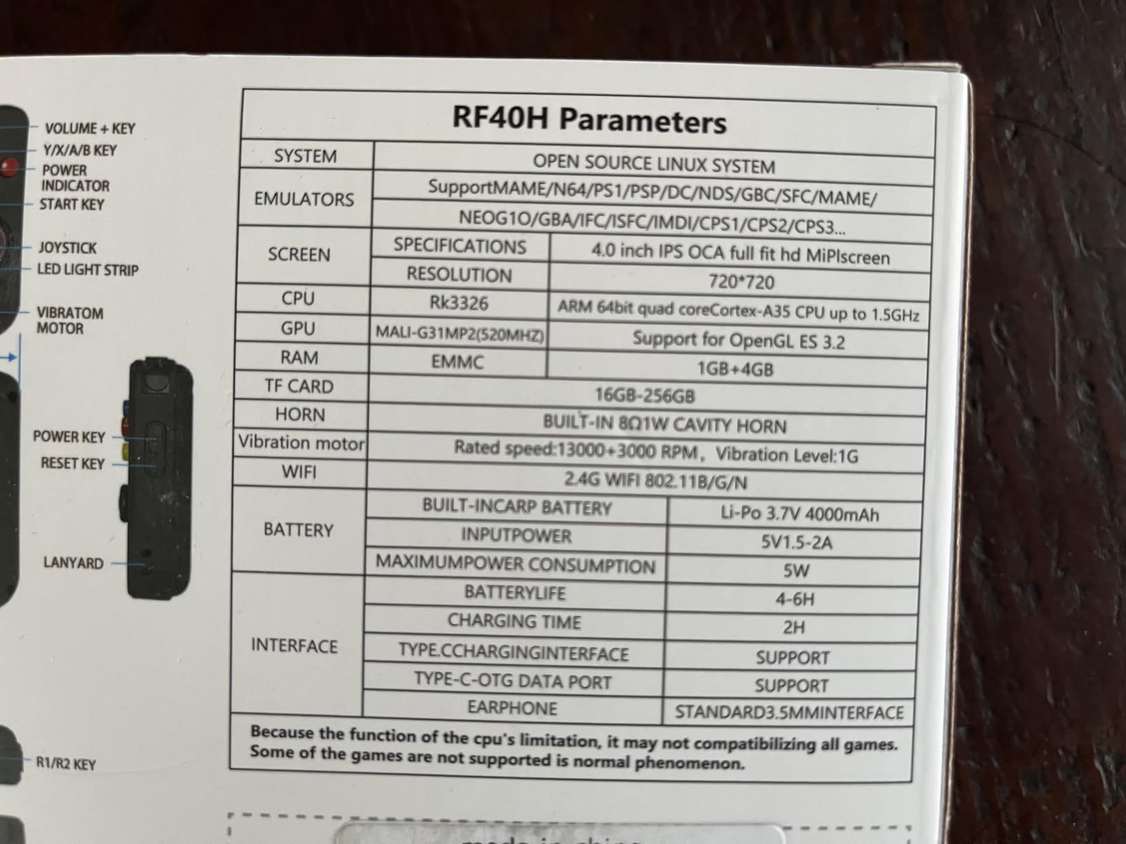 RF40H Handheld Game Console, 4.0