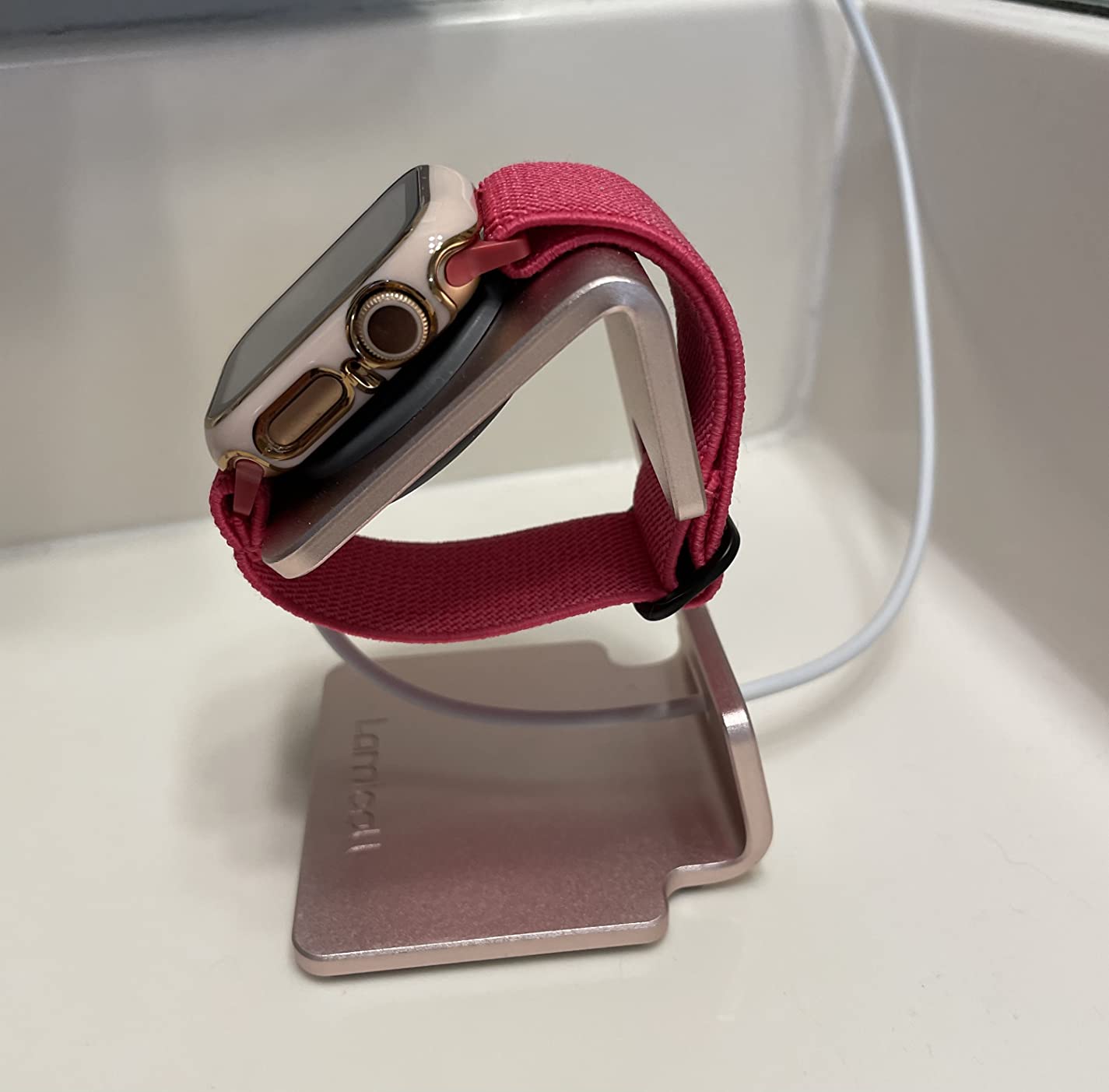 Lamicall Foldable Apple Watch Stand for Charger - Aluminum Desk Watch Charging Stand Dock with Cable Organizer, Portable Travel Holder for iWatch Series 1-11, Series Ultra SE, Charger Not Included customer photo 2