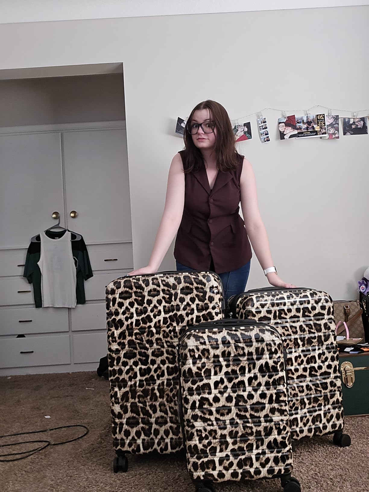 28 Inch Checked Luggage with Spinner Wheels, PC+ABS Expandable Large Suitcases with Wheels, Travel Luggage for Women and Men, Cheetah customer photo 1