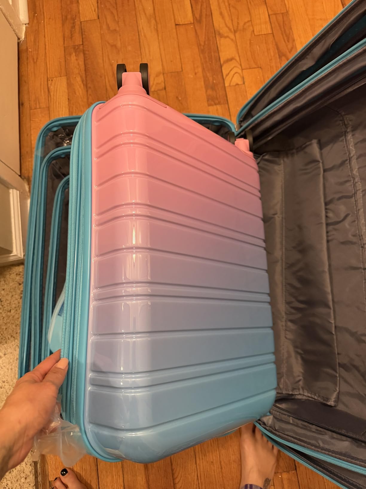 28 Inch Checked Luggage with Spinner Wheels, PC+ABS Expandable Large Suitcases with Wheels, Travel Luggage for Women and Men, Cheetah customer photo 2