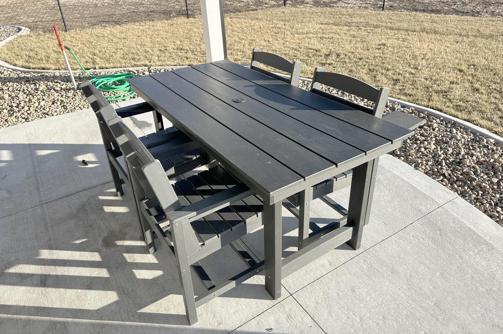 SERWALL Patio Dining Sets for 10 Person, HDPE Dining Set with 2 Tables, 8 Armless Chairs and 2 Armed Dining Chairs, Black customer photo 1