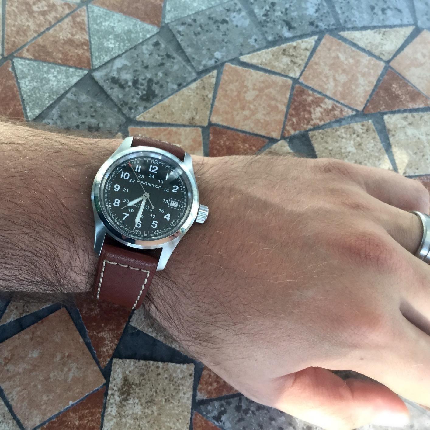 Hamilton Khaki Field Automatic Men's Watch - 38mm Case, Black Dial, Cow Leather Strap customer photo 1