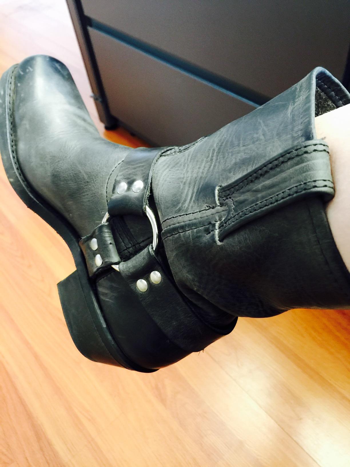 Frye Harness 8R Boots for Women - Italian Leather Mid-Calf Unlined Biker Boots - Rubber Outsole Motorcycle Footwear - Welt Shoes for Women - Block Heel with Rubber Outsole - Pull-on Closure customer photo 1