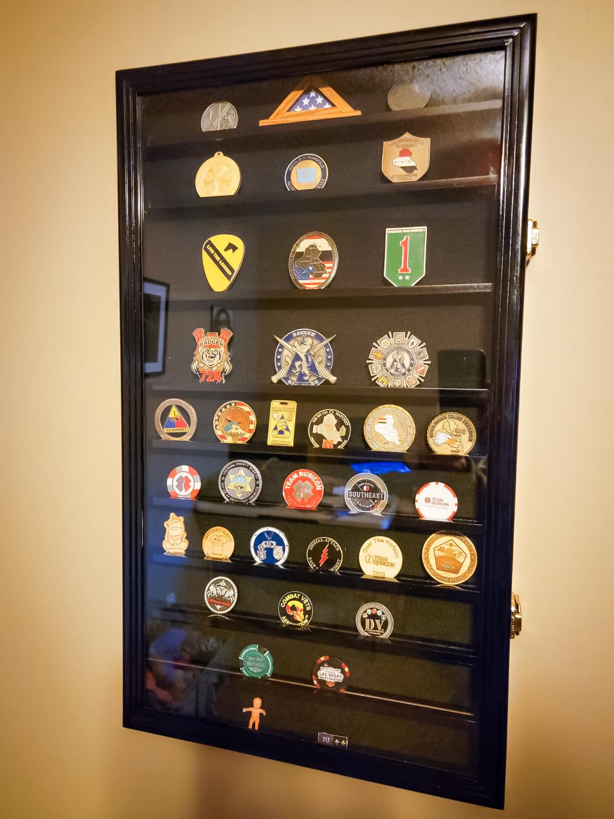 Large Military Challenge Coin Display Case Cabinet Rack Holder Stand Box w/UV Protection, Walnut Finish customer photo 1