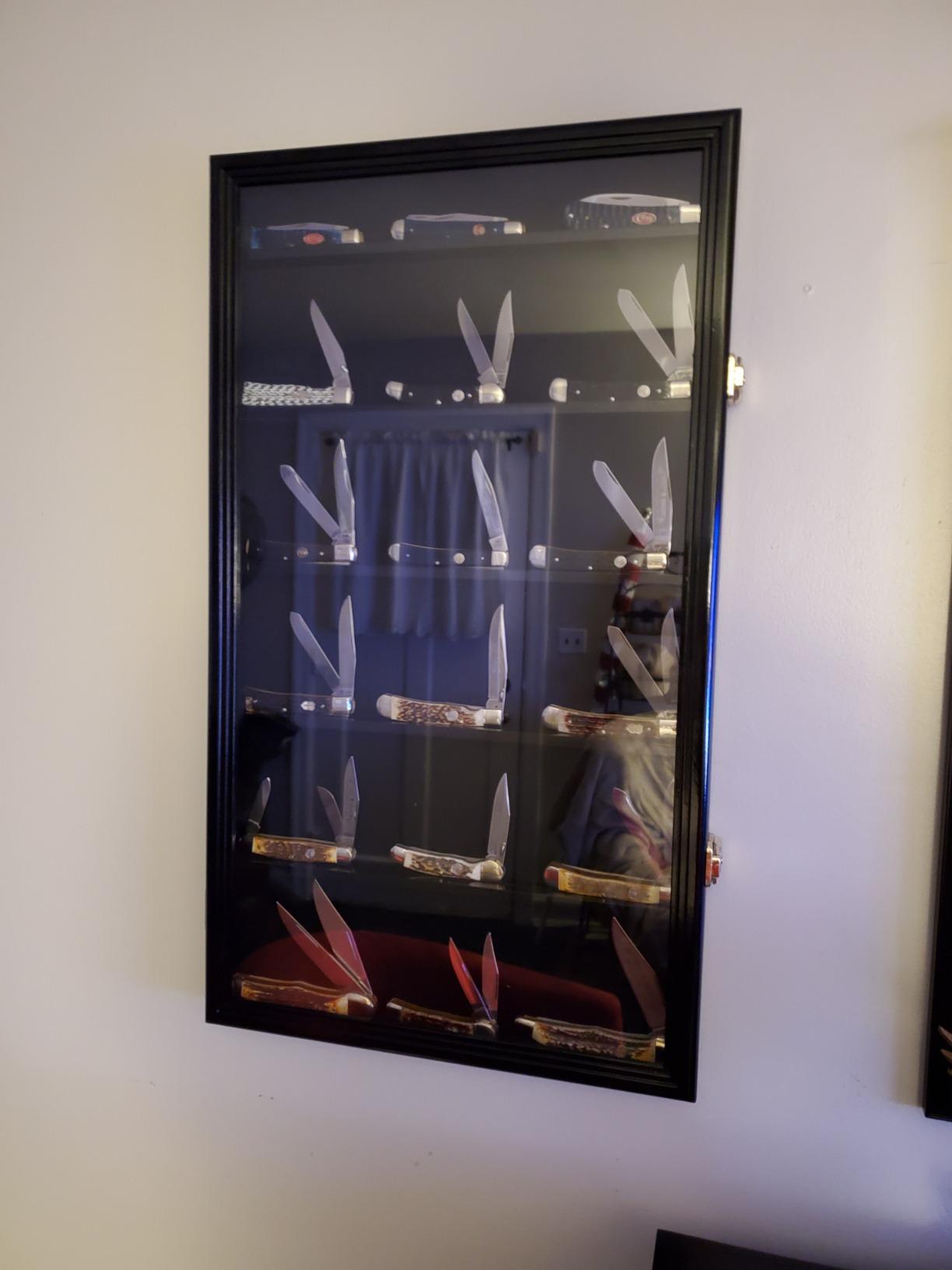 Large Military Challenge Coin Display Case Cabinet Rack Holder Stand Box w/UV Protection, Walnut Finish customer photo 2