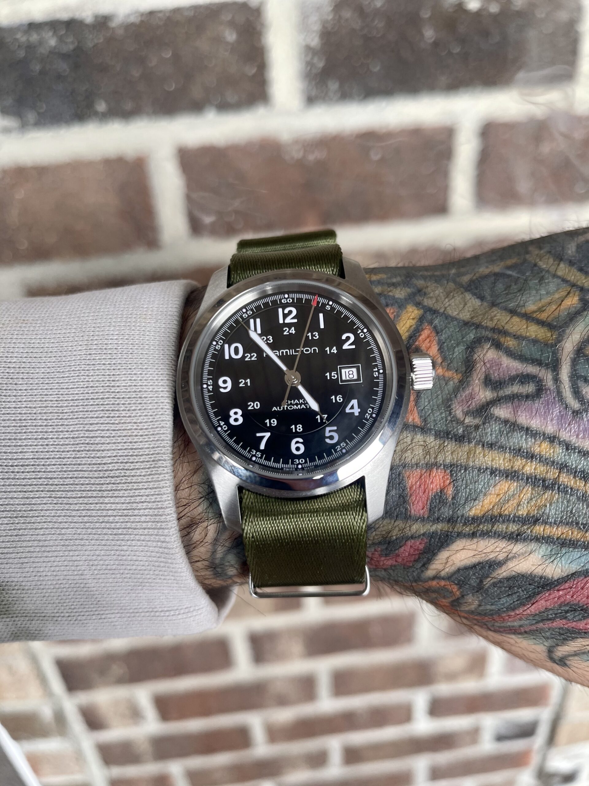 Hamilton Khaki Field Automatic Men's Watch, 42mm Stainless Steel Case, Swiss Made, Black Dial Analog Wrist Watch, 100m Waterproof, Sapphire Crystal, 3-Hand Movement, Cow Leather Strap customer photo 1