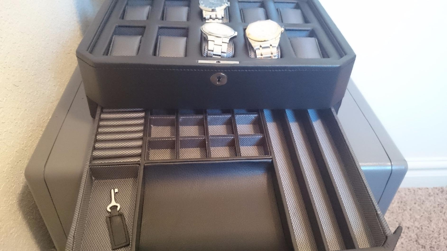 WOLF Windsor 10-Piece Watch Box with Drawer, Black - Features 10 Watch Compartments, Eight Ring Rolls & 17 Jewelry Compartments customer photo 2