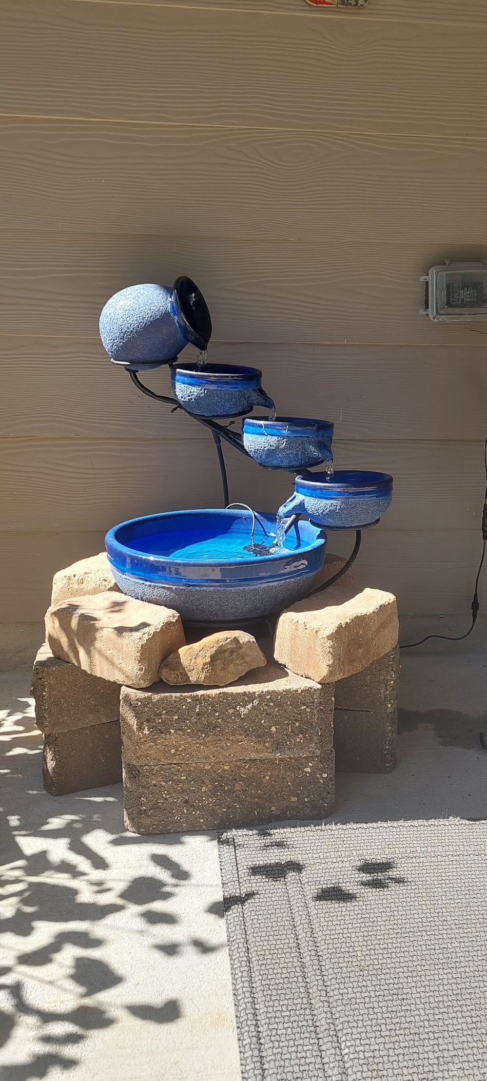 Smart Solar Glossy Ceramic 4-Tiered Cascade Solar-Powered Fountain with 10' Cable, Elegant Cascading Outdoor Solar Garden Fountain, Green customer photo 1