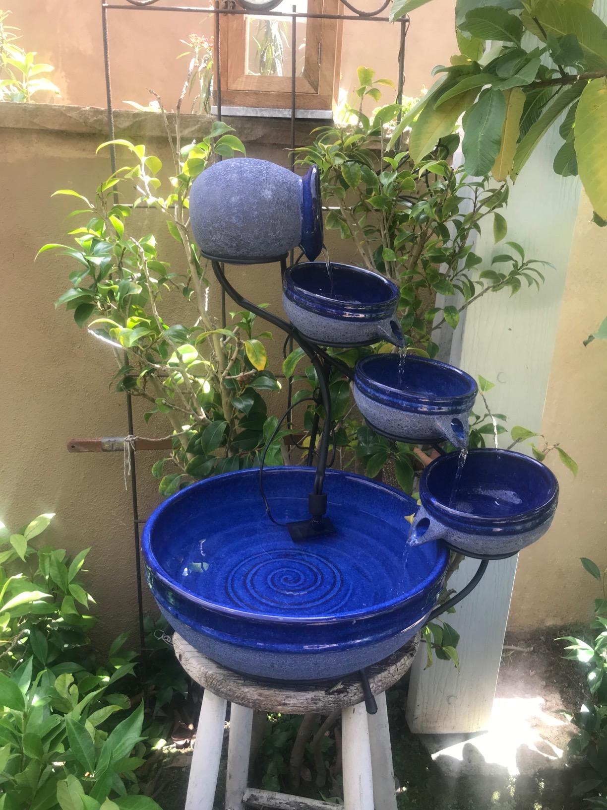 Smart Solar Glossy Ceramic 4-Tiered Cascade Solar-Powered Fountain with 10' Cable, Elegant Cascading Outdoor Solar Garden Fountain, Green customer photo 2